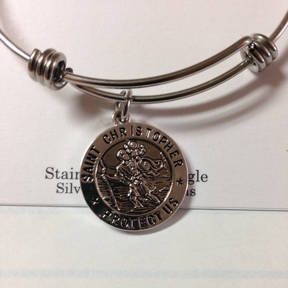 Saint Christopher Silver Plated Charm Bangle - Picture 3 of 8
